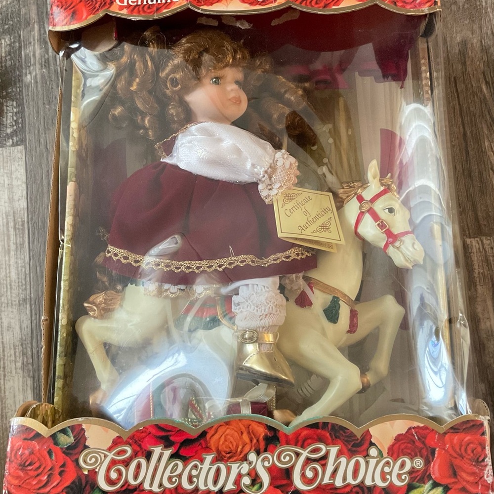 Collector’s Choice Fine Bisque Porcelain Doll on Carousel Horse
